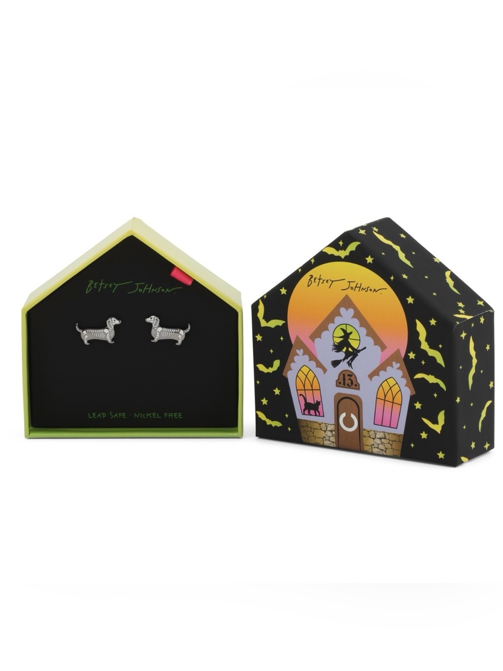 NIB Betsey Johnson Skeleton Dachshund Stud Earrings - Picture 3 of 6